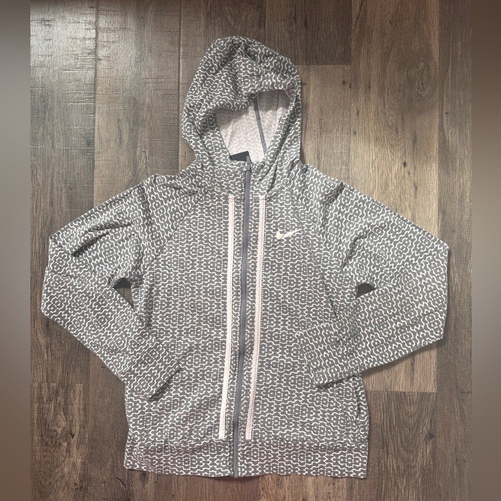 Nike Light Gray Patterned Zip-Up Hoodie